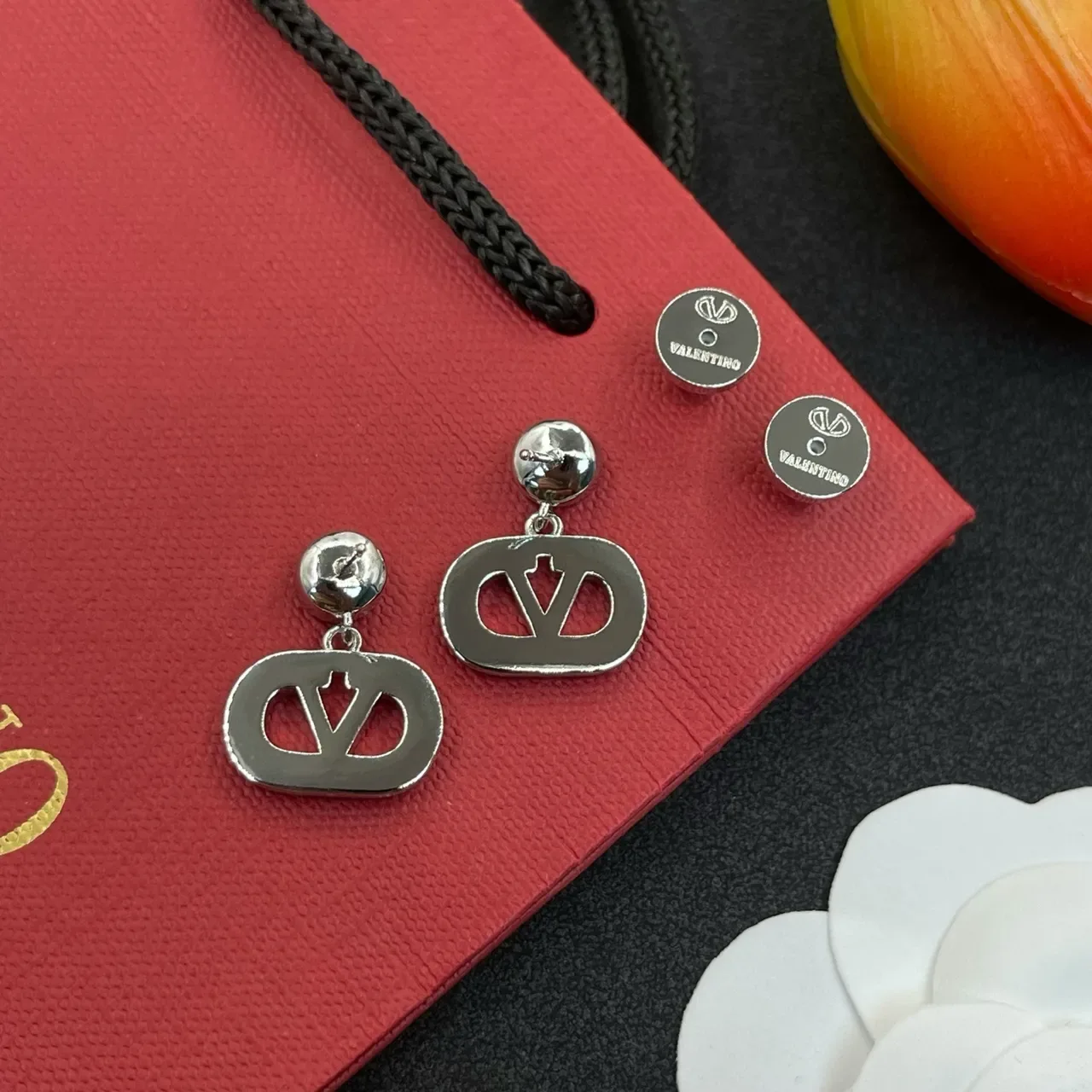 Silver-Tone Pavé Crystal Oval Logo Dangling Earrings 3