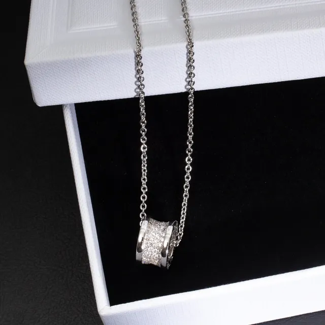Silver-Tone Pavé Cylinder Pendant Necklace 6