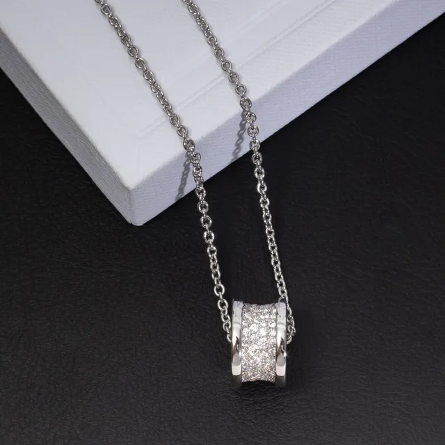 Silver-Tone Pavé Cylinder Pendant Necklace 8