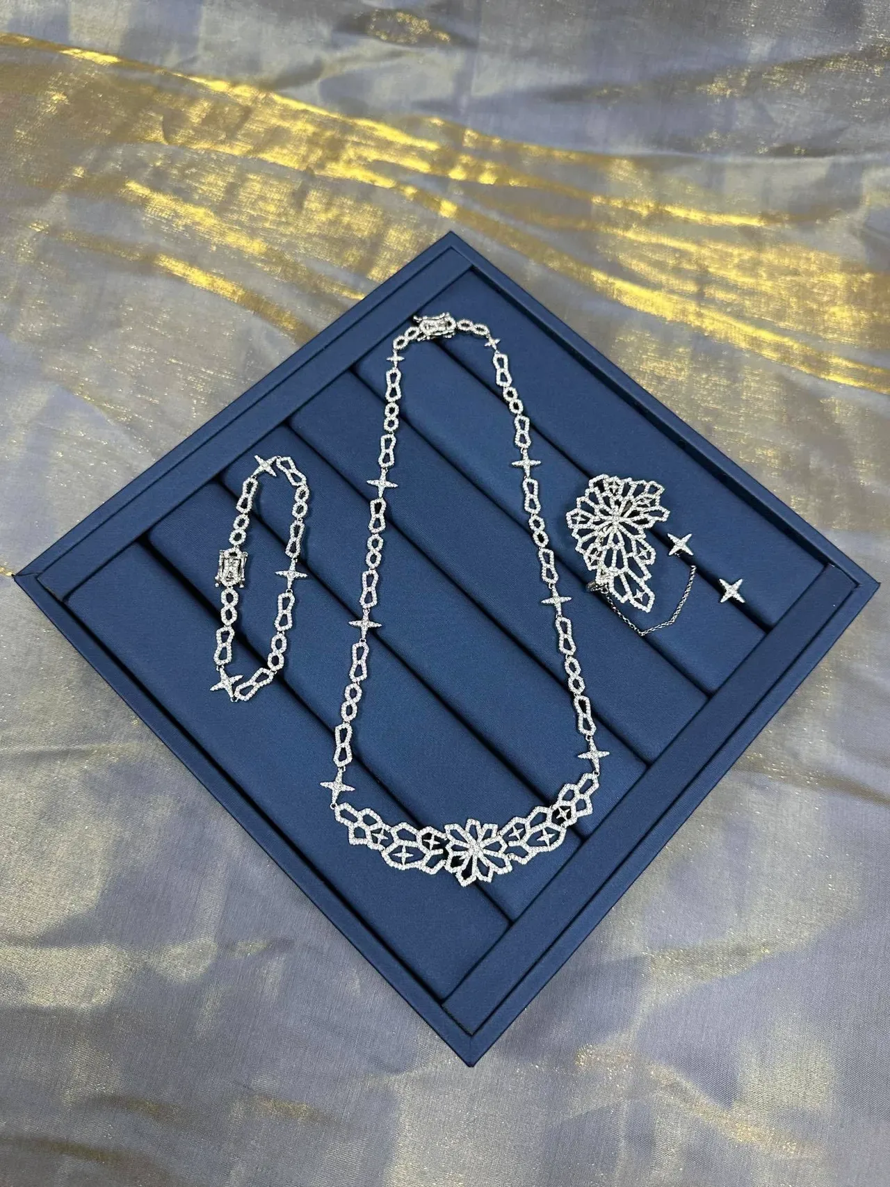 Silver-Tone Pavé Floral Bib Necklace 6