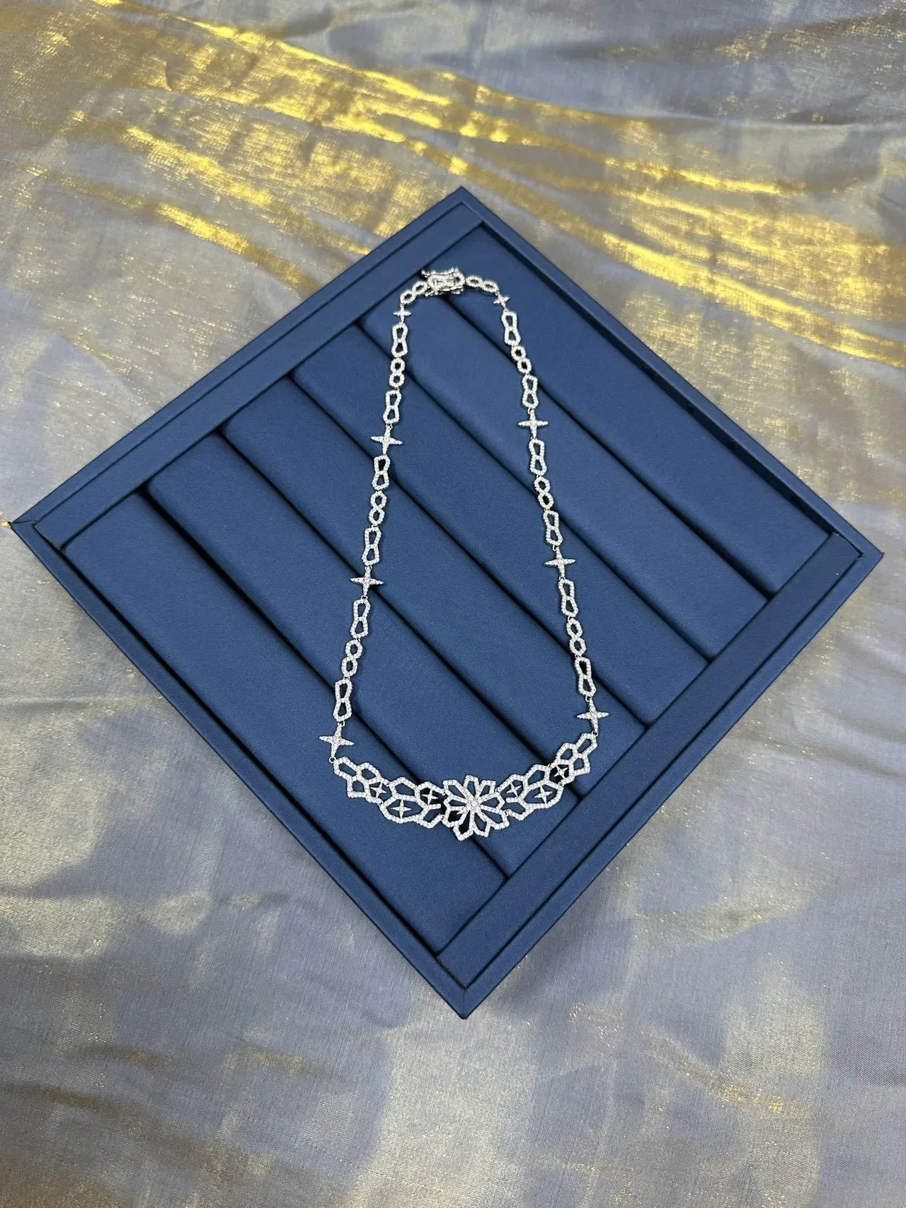 Silver-Tone Pavé Floral Bib Necklace 7
