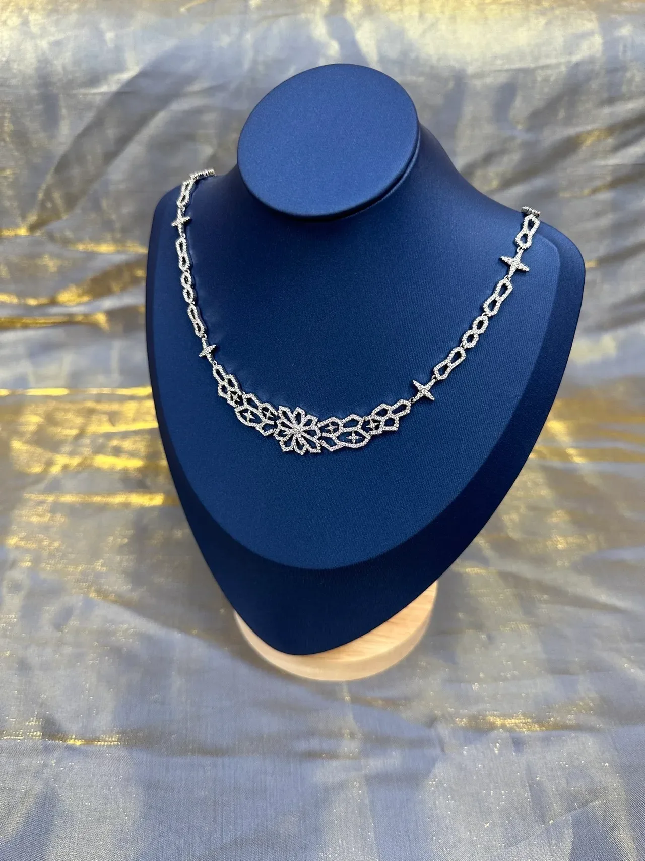 Silver-Tone Pavé Floral Bib Necklace 8