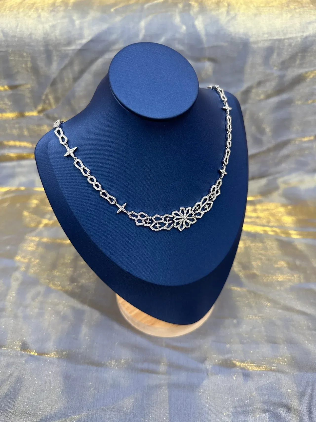 Silver-Tone Pavé Floral Bib Necklace 9