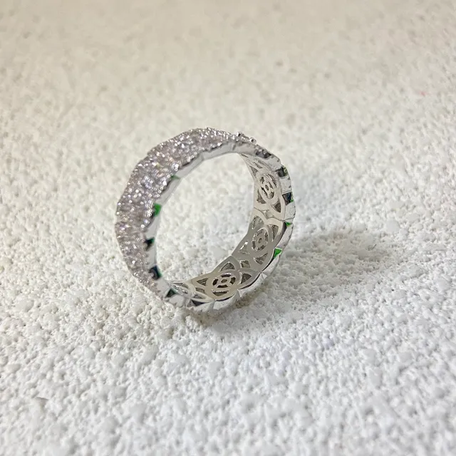 Silver-Tone Pavé-Set Openwork Floral Eternity Ring 2
