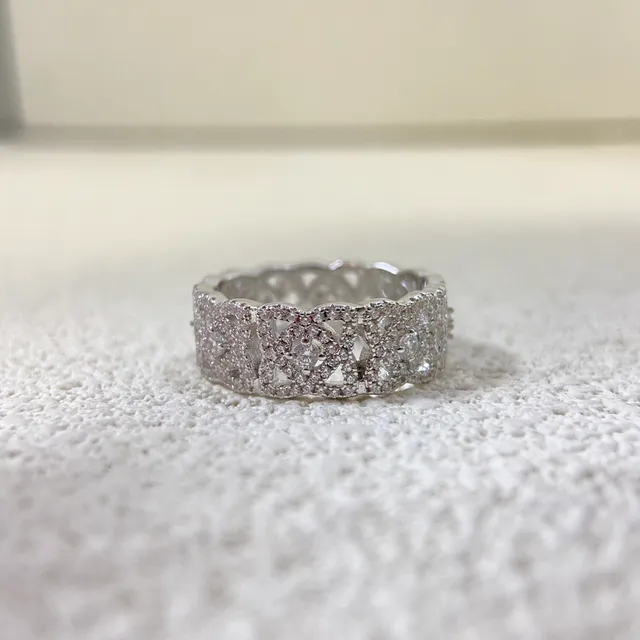 Silver-Tone Pavé-Set Openwork Floral Eternity Ring 3