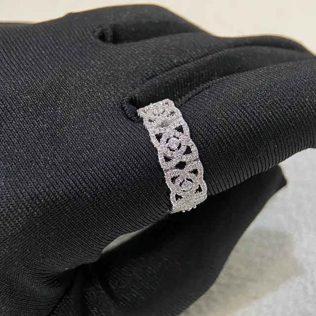 Silver-Tone Pavé-Set Openwork Floral Eternity Ring 4