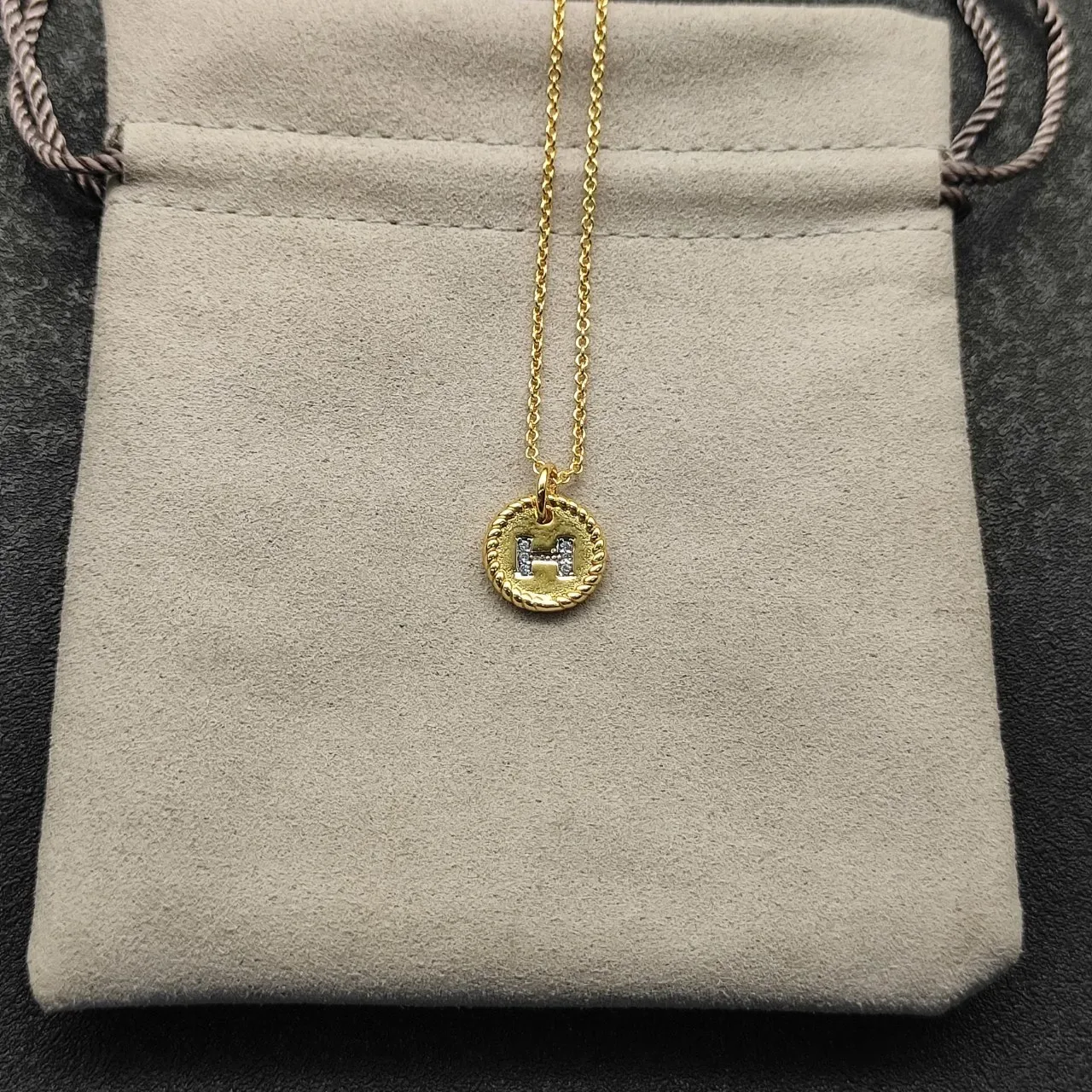Silver-Tone Rope-Edge Initial H Pavé Pendant Necklace 3
