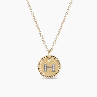 Silver-Tone Rope-Edge Initial H Pavé Pendant Necklace 8