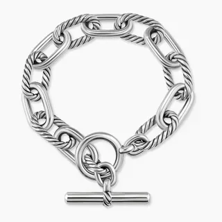 Pulseira de eslabões de corda com fecho toggle de tom prateado