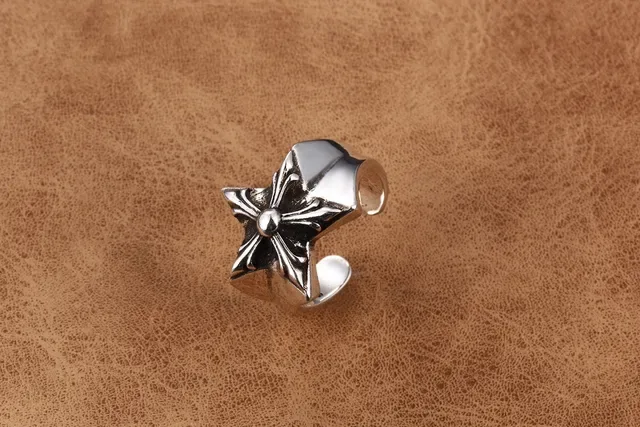 Silver-Tone Star Floral Motif Open Adjustable Ring 3