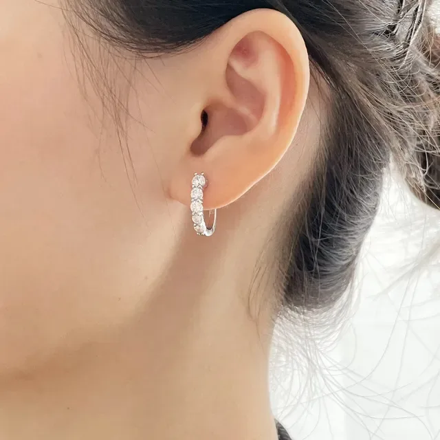 Silver-Toned Channel-Set Multi-Stone Hinged Hoop Earrings 9