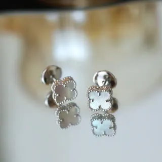 Silver-Toned Clover-Shaped Mother-of-Pearl Stud Earrings