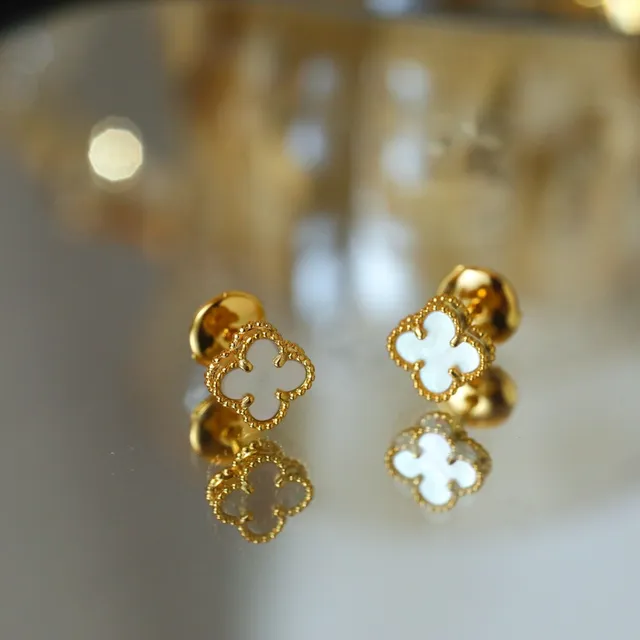 Silver-Toned Clover-Shaped Mother-of-Pearl Stud Earrings 2