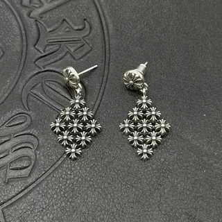 Silver-Toned Floral Diamond Cluster Dangling Earrings