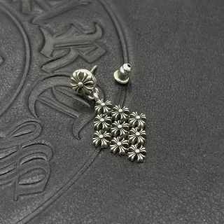 Silver-Toned Floral Diamond Cluster Dangling Earrings 3