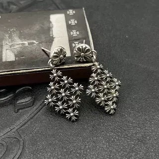 Silver-Toned Floral Diamond Cluster Dangling Earrings 5