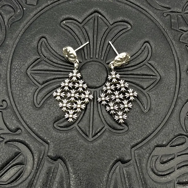 Silver-Toned Floral Starburst Diamond Dangle Earrings 2