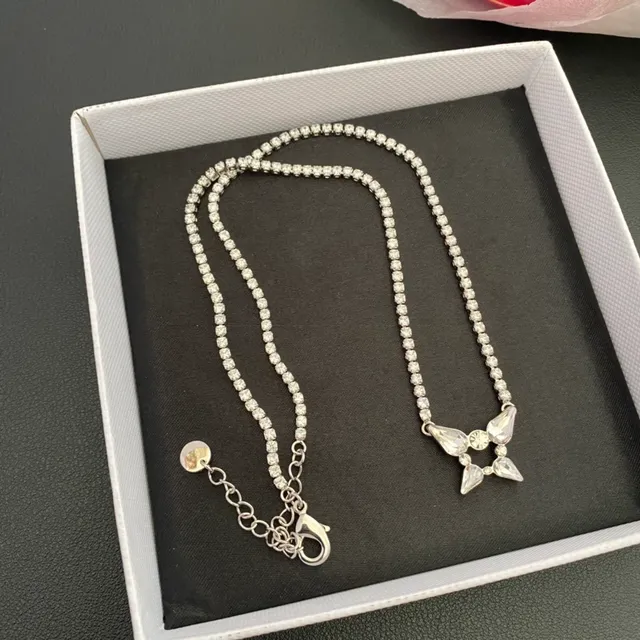 Silver Transparent Crystal Pavé Chain Butterfly Motif Earrings Necklace 6