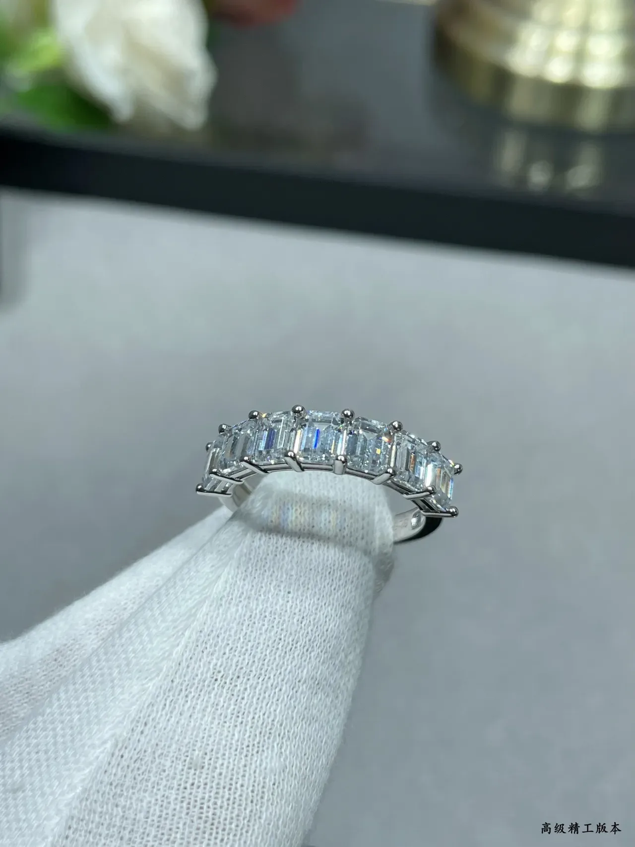 Silver Transparent Emerald-Cut Stones Channel-Set Ring 3