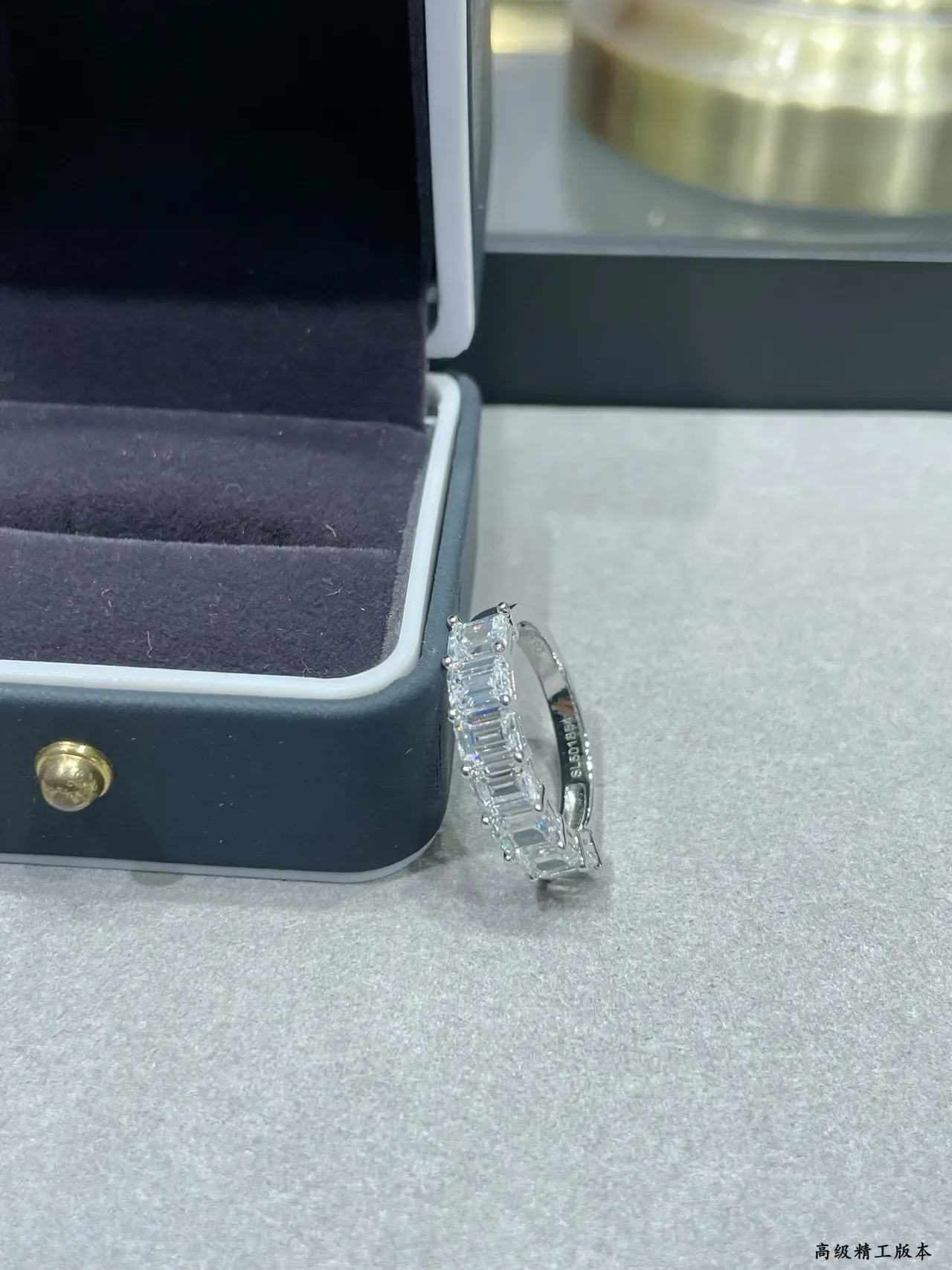 Silver Transparent Emerald-Cut Stones Channel-Set Ring 5