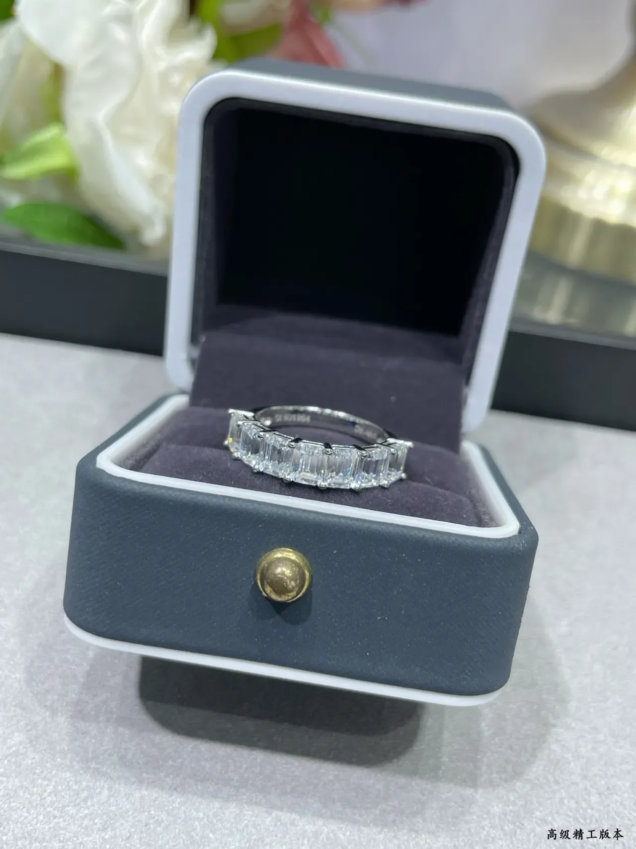 Silver Transparent Emerald-Cut Stones Channel-Set Ring 6