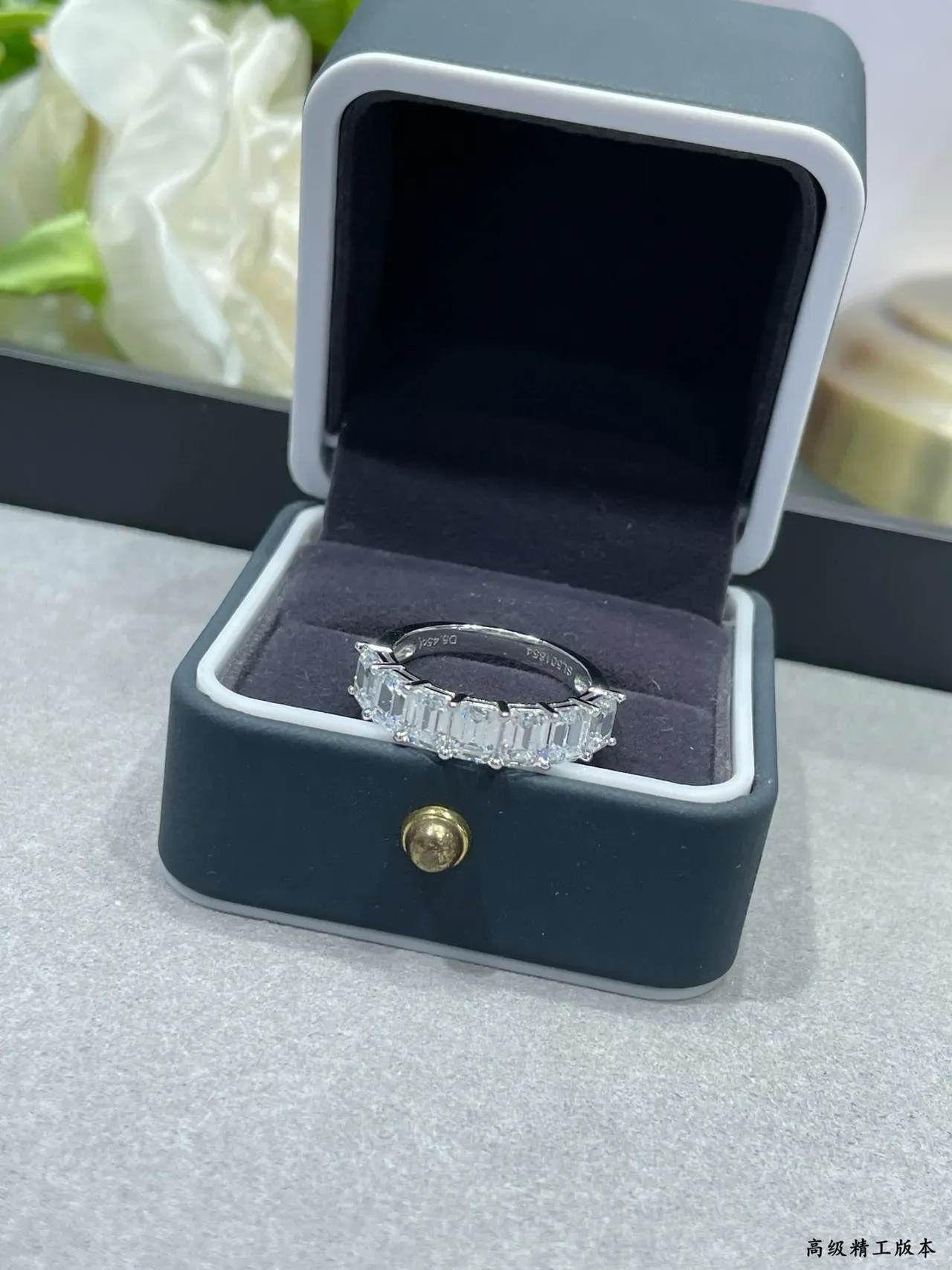 Silver Transparent Emerald-Cut Stones Channel-Set Ring 8