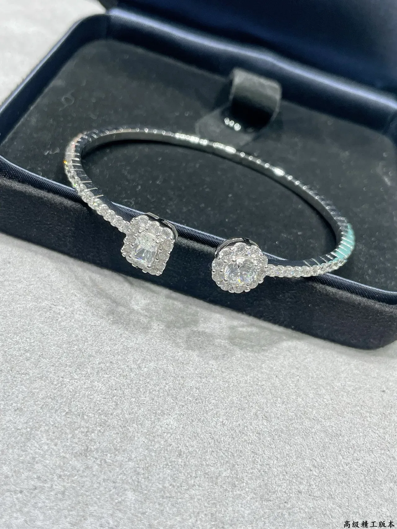 Silver Transparent Pavé-Set Open-Cuff Bangle Bracelet 5
