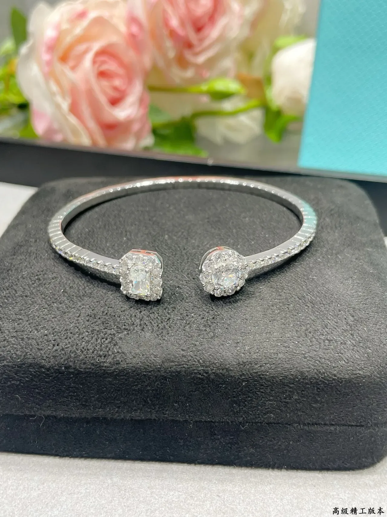 Silver Transparent Pavé-Set Open-Cuff Bangle Bracelet 8