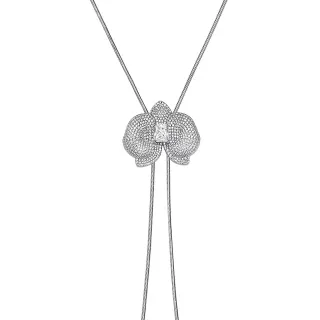 Collier pendentif argent transparent pavé-set en forme d'orchidée avec pierre centrale emerald cut