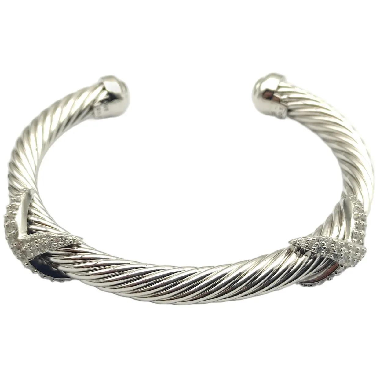 Silver Twisted Rope Cable Pavé-Set Stone Accents Bracelet 6