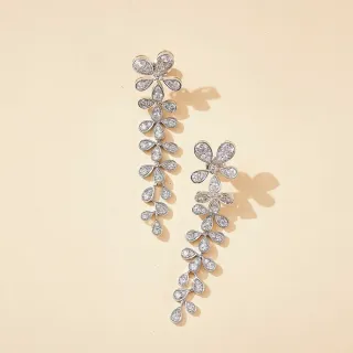 Silver White Floral Motif Pavé-Set Stones Earrings