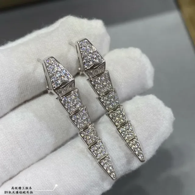 Silver White Geometric Segmented Spike Pavé-Set Crystals Earrings 4