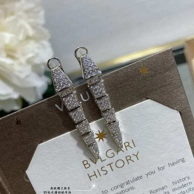 Silver White Geometric Segmented Spike Pavé-Set Crystals Earrings 7