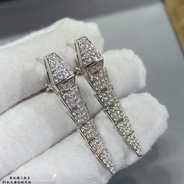 Silver White Geometric Segmented Spike Pavé-Set Crystals Earrings 9