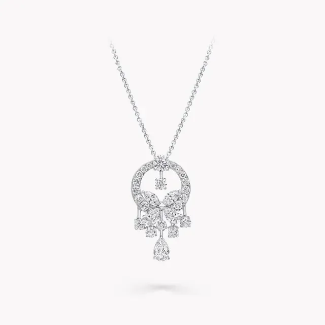 Silver White Halo-Circle Pendant Floral Diamond Motif Necklace 9