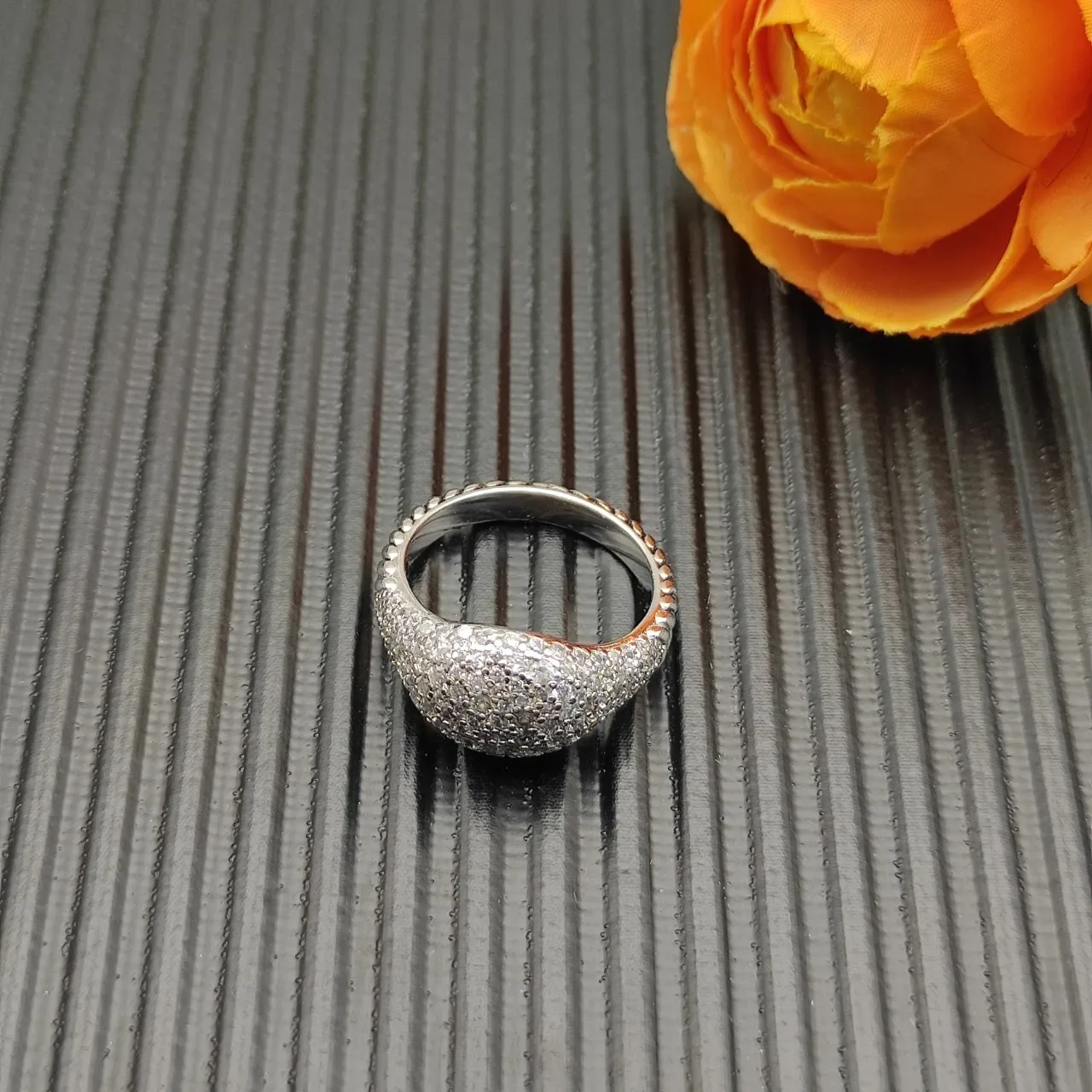 Silver White Pavé-Set Asymmetrical Dome Ring 3