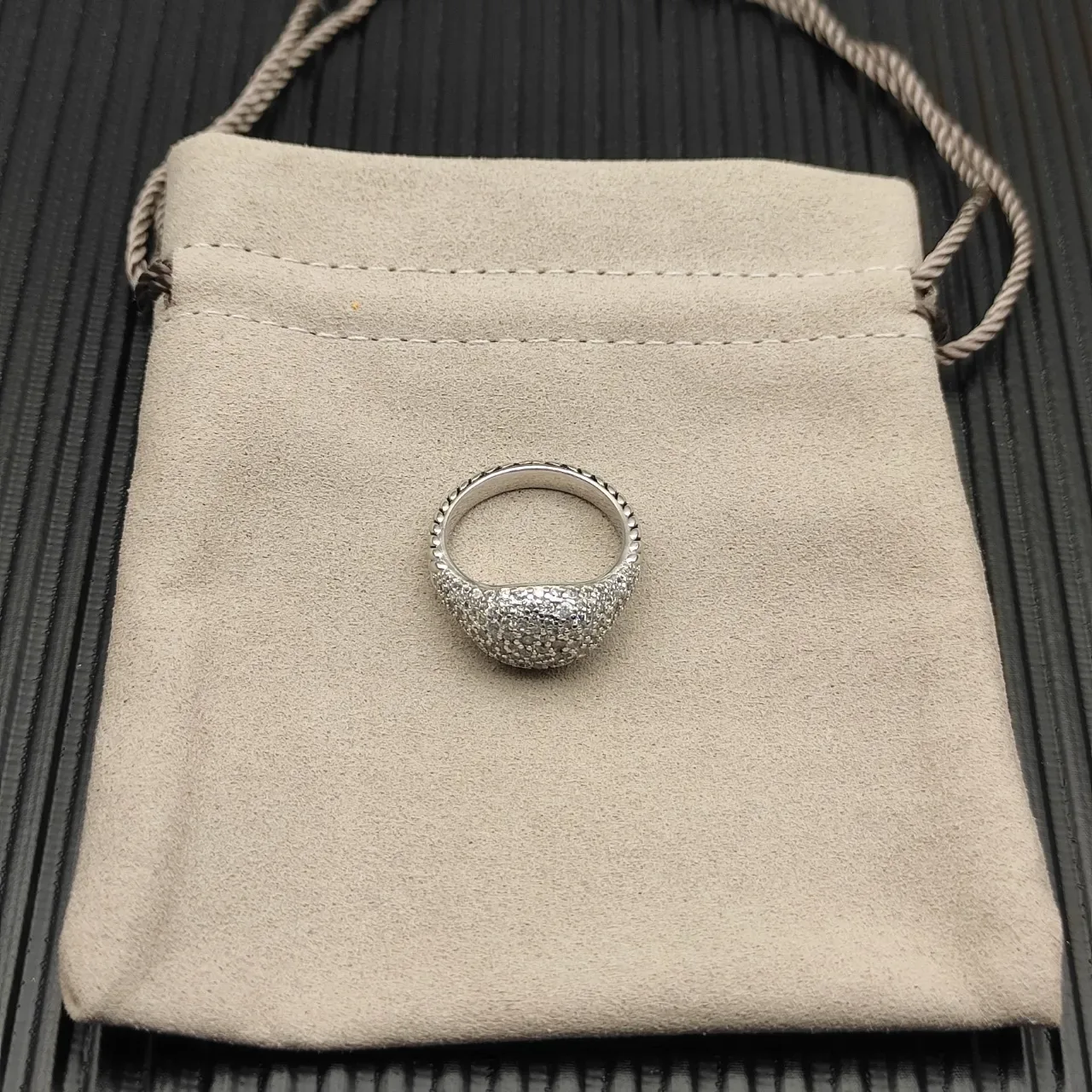 Silver White Pavé-Set Asymmetrical Dome Ring 5