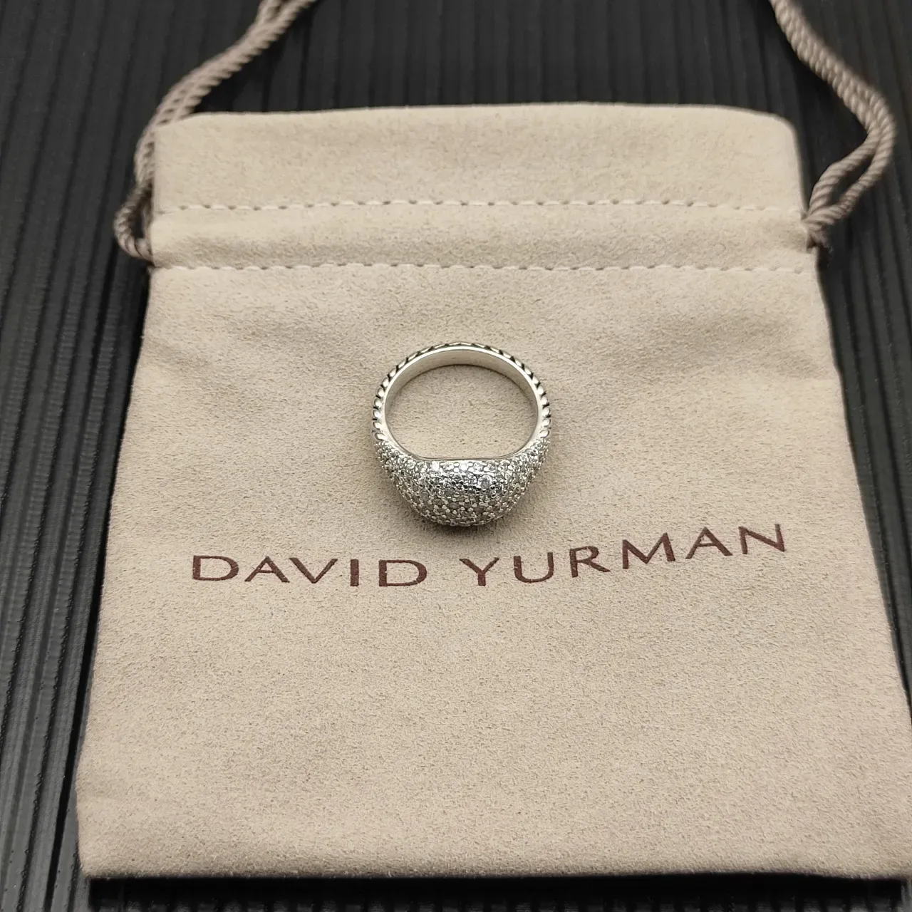 Silver White Pavé-Set Asymmetrical Dome Ring 6