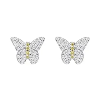 Silver Yellow Butterfly Silhouette Pavé-Set Stones Earrings