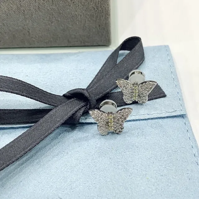 Silver Yellow Butterfly Silhouette Pavé-Set Stones Earrings 3