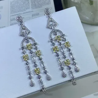 Silver Yellow Chandelier-Style Multi-Tiered Earrings