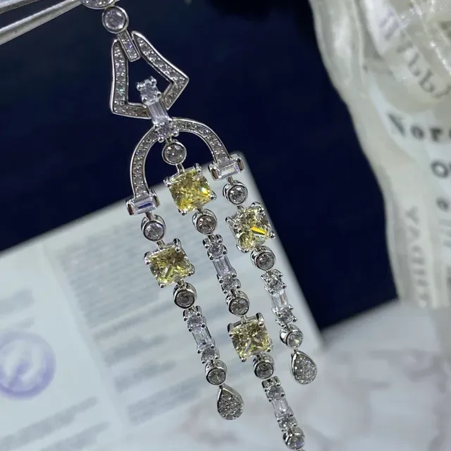 Silver Yellow Chandelier-Style Multi-Tiered Earrings 6