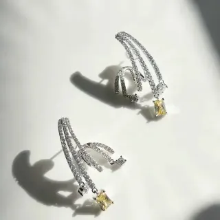 Silver Yellow Multi-Strand Ear Cuff Pavé Crystal Encrusted Earrings