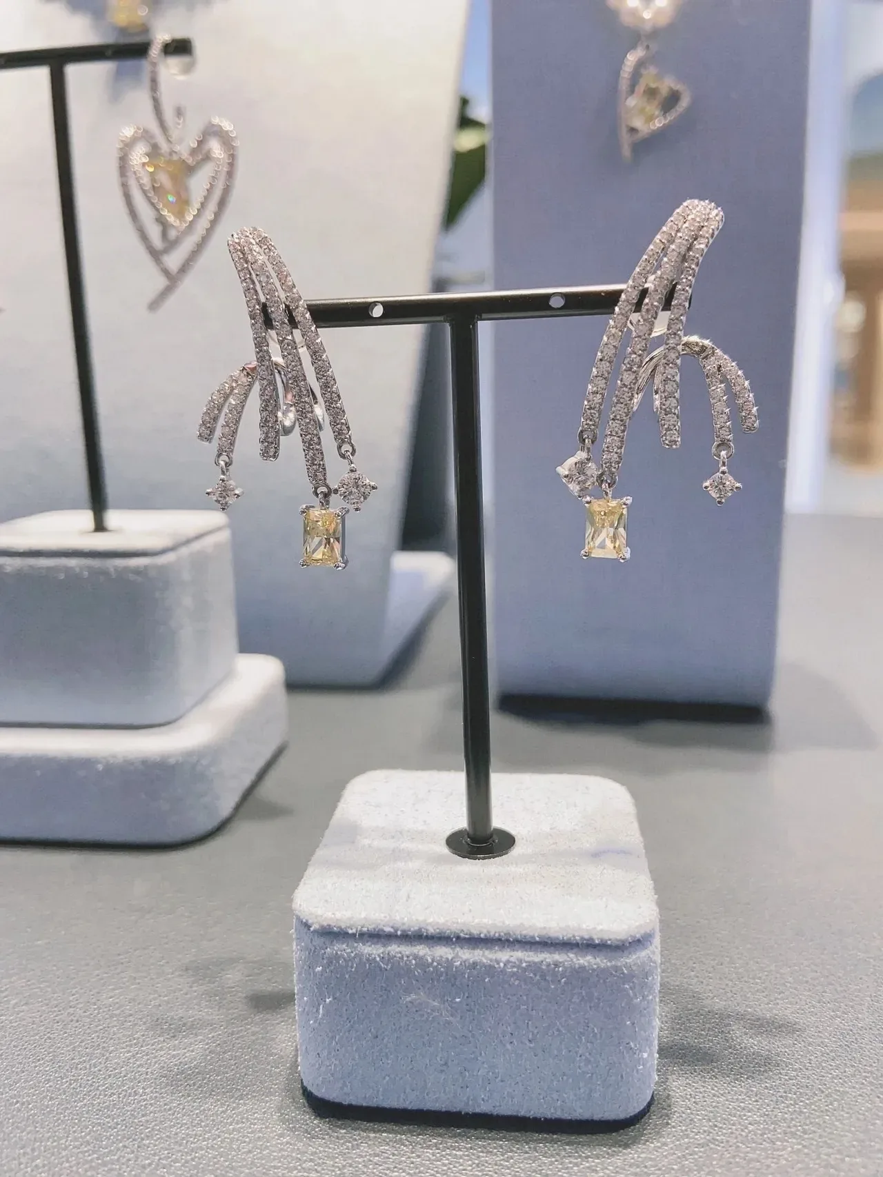 Silver Yellow Multi-Strand Ear Cuff Pavé Crystal Encrusted Earrings 3