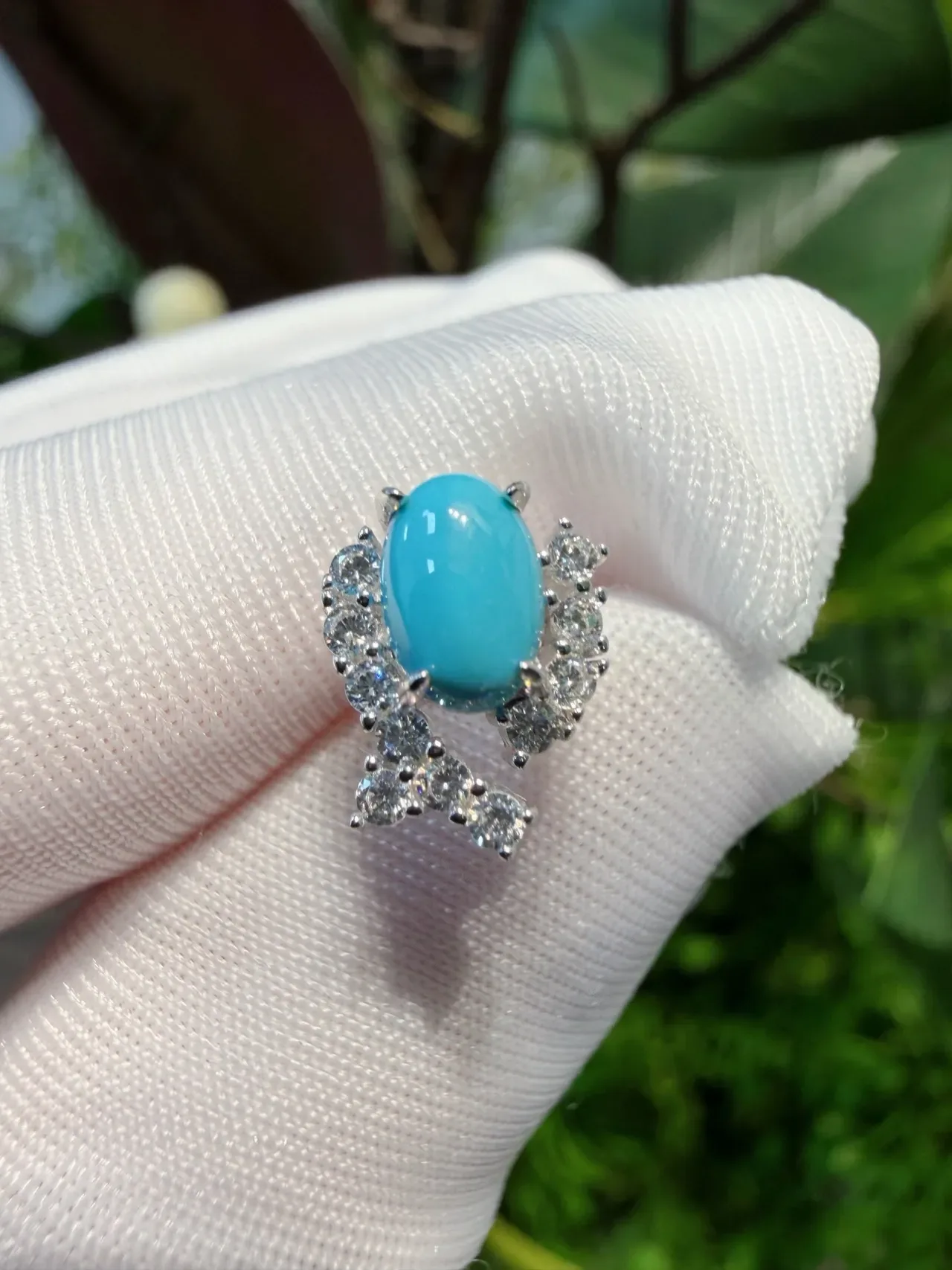 Sky Blue Cabochon and Pavé Drop Stud Earrings 7