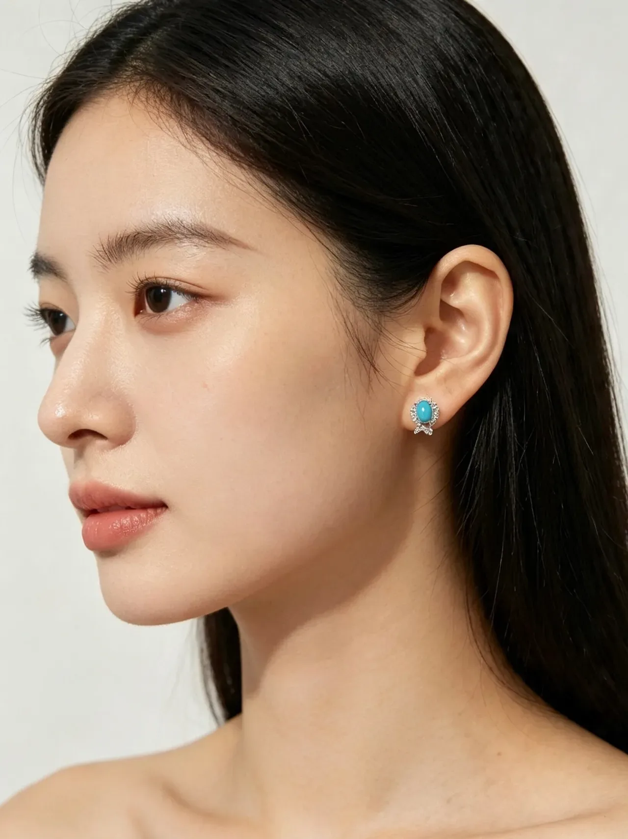 Sky Blue Cabochon and Pavé Drop Stud Earrings 9