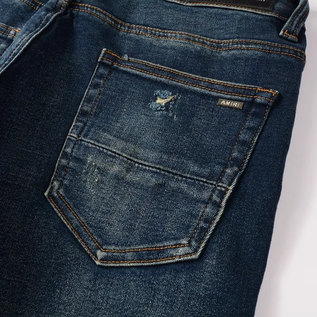 Slim-Fit Mid-Rise Distressed Indigo Jeans 3