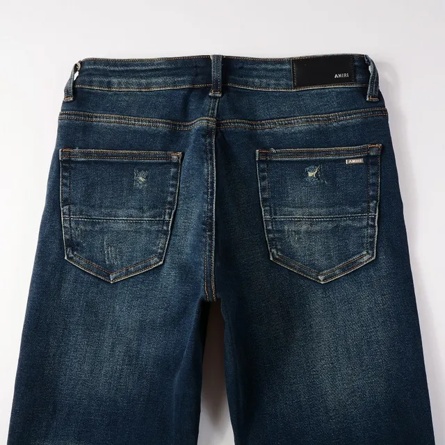 Slim-Fit Mid-Rise Distressed Indigo Jeans 4