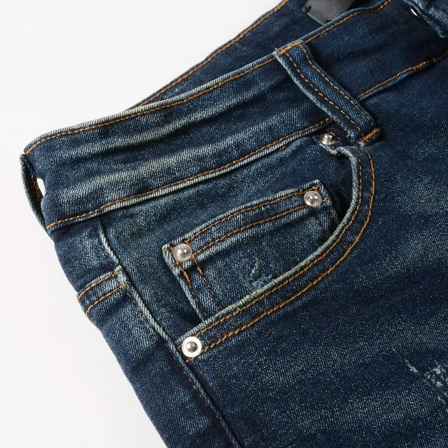 Slim-Fit Mid-Rise Distressed Indigo Jeans 6