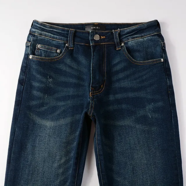 Slim-Fit Mid-Rise Distressed Indigo Jeans 9
